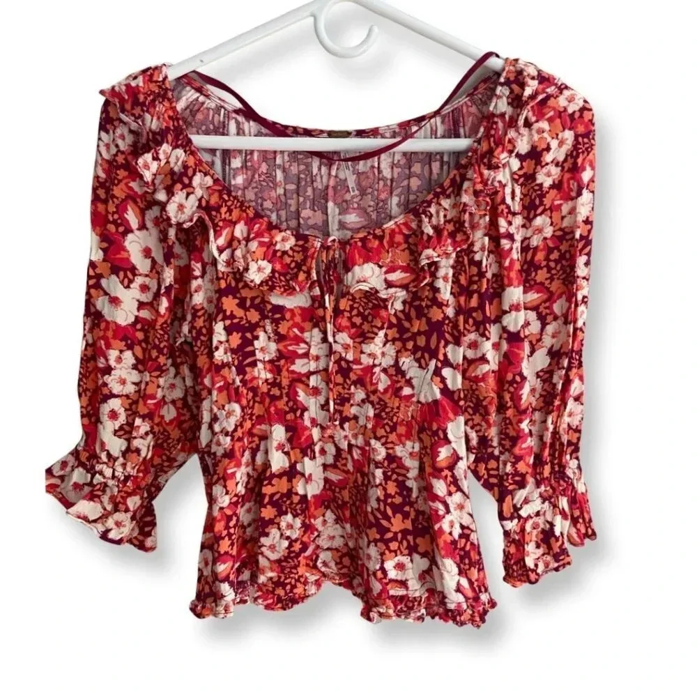 Free People Sweet Memories XS Blouse Floral Boho Feminine